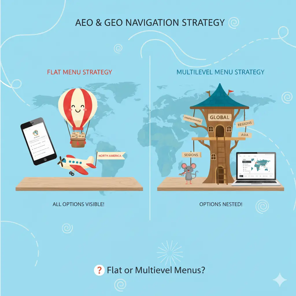 AEO and GEO Navigation Strategy: Flat or Multilevel Menus?